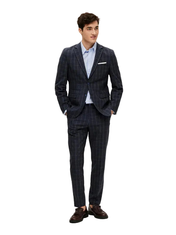 Slim Oasis Linen Navy Check Blz