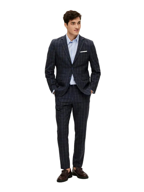 Slim Oasis Linen Navy Check Blz